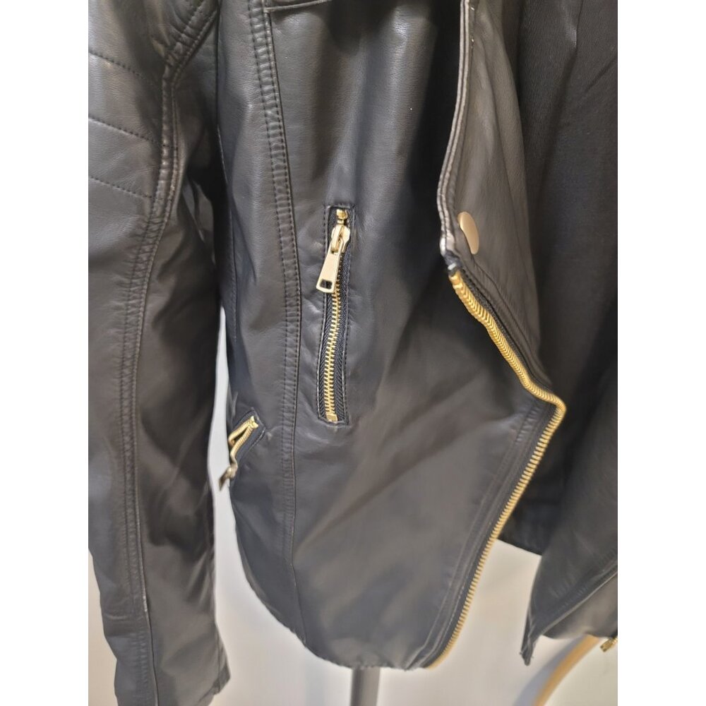 Free People We The Free Monroe Vegan Leather Hooded Biker Jacket Size Xs Black - Picture 4 of 6